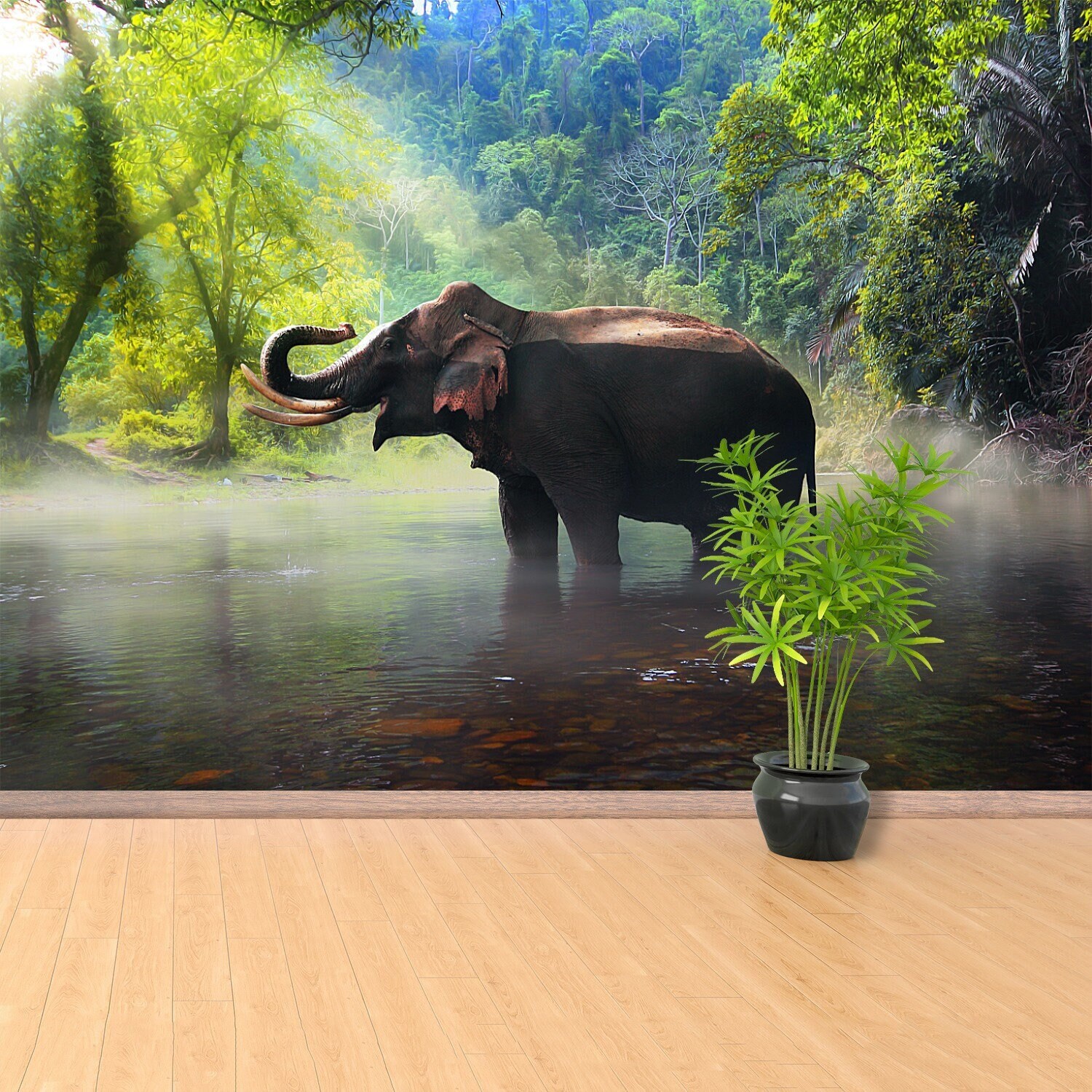 Tenture Murale Éléphants - Fleurs Abstraites | Voyage Éléphant