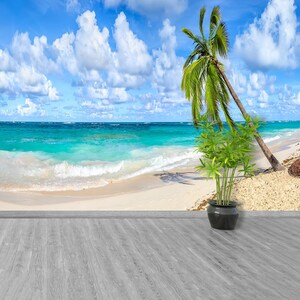 Coconut Palm reusable or traditional photo wall mural | wallpaper Coconut Palm tree on white sandy beach in Punta Cana, Dominican..