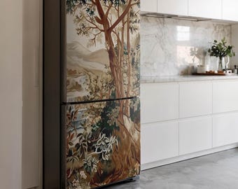 Natural Landscape With Trees Fridge Magnetic Decal, Brown Fun Fridge Magnet, Housewarming Gift, Refrigerator Cover