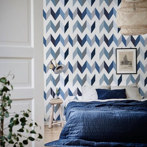 Wallpaper Roll, Removable Wallpaper, Chevron Blue Wallpaper, Blue Pattern,  Self Adhesive, Removable Wallpaper,   Wall Mural, 31R