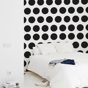 Polka Dot Wallpaper, Dots Pattern, Modern Wallpaper, Black Dots Pattern, Black and White Wallpaper, Reusable,  Wall Mural, 52R