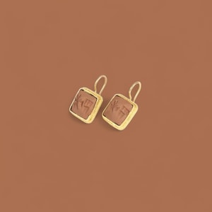 Sumerian Ishtar Earrings –Matte Gold Clay Tablet Jewelry – Ancient Mesopotamian Goddess Symbol Gift for Her”