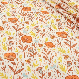 Premium Organic Cotton, Fabric, Half Yard, Poppies, Birch Fabrics, Organic, 100% Cotton, Poplin, Cream, The Wild Coast, Quilt