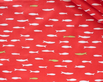1/2 YARD New School Red Tide, Birch Fabrics Organic Cotton Poplin, Camp Holiday, Fish