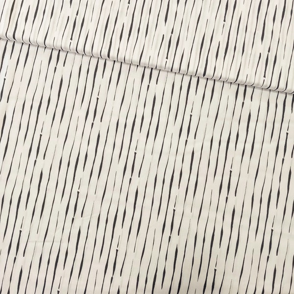 Premium Organic Cotton, Fabric, Half Yard, 100% Cotton, Stroke, Cream, Birch Fabrics, Organic, Cotton, Poplin, Stripe, Black