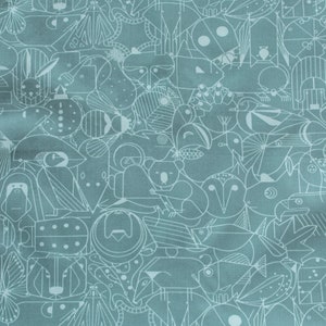 100% Premium Organic Cotton, Fabric, Half Yard, End Papers, Birch Fabrics, Seafoam, Organic, Cotton, Charley Harper, Quilt, Cotton