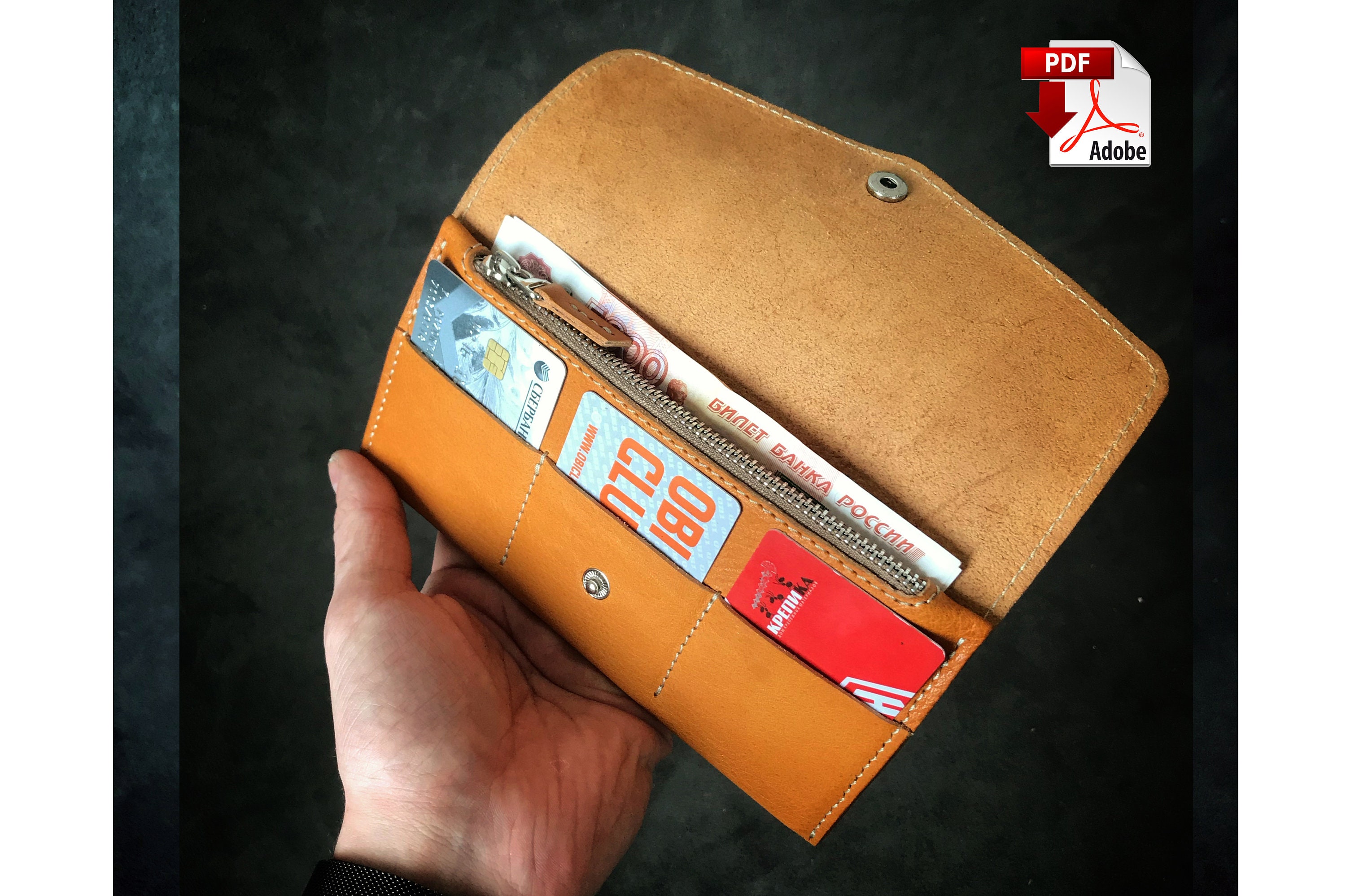 Cash envelope wallet Leather women's wallet pattern PDF 4 Etsy