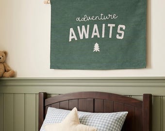 Woven Adventure Awaits Banner (Woodland Nursery Cotton Wall Hanging)
