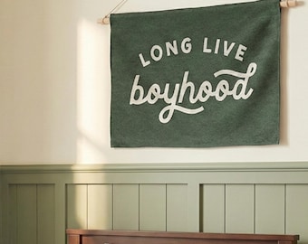 Boyhood Cotton Tapestry - Woven Nursery & Boys Room Wall Decor - Long Live Boyhood Fabric Hanging