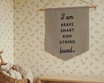 Positive Affirmations Hanging Flag Banner - Daily Affirmation Wall Sign Pennant for Nursery, Playroom or Bedroom