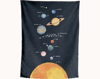 Solar System Tapestry for Nursery, Playroom or Classroom Walls - Educational Space Themed Wall Decor for Kids