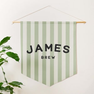 Striped Name Banner Pennant Flag in Pastel Colors - Perfect for Trendy Boys room, Baby room or Nursery
