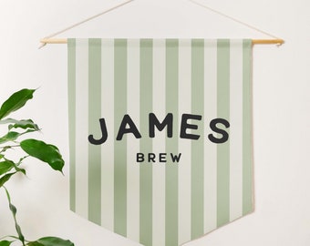 Striped Name Banner Pennant Flag in Pastel Colors - Perfect for Trendy Boys room, Baby room or Nursery