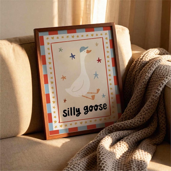 Silly Goose Art Print for Boys Bedroom - Retro Nursery Decor for New Mom