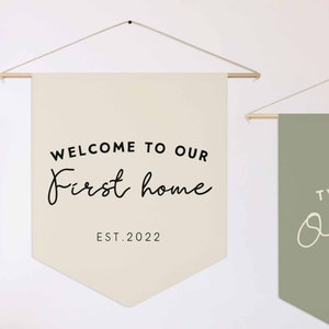 First Home Wall Banner | Custom First Home Gift | Custom Our Home Canvas Flag | Custom Wall Hanging | Wall Decor Art - Housewarming Gift