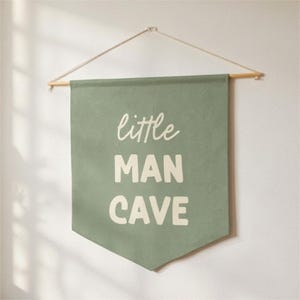 Little Man Cave Banner for Boys Room Decor, Nursery or Bedroom Wall Art | Pennant Style Flag