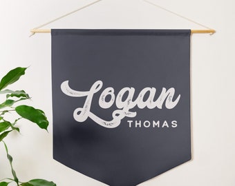 Custom Retro Name Banner | Custom Pennant | Personalized Name Wall Banner | Baby Room Decor | Kids Room Wall Decor | Custom Name Canvas Flag