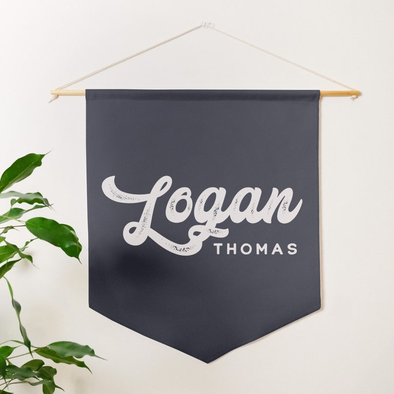 Custom Retro Name Banner Custom Pennant Personalized Name Wall Banner Baby Room Decor Kids Room Wall Decor Custom Name Canvas Flag Slate