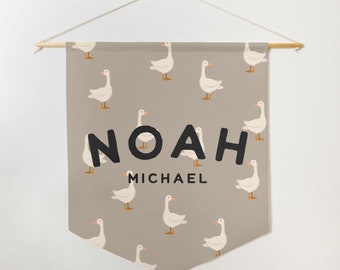 Custom Name Pennant with Goose Pattern, Wall decor for your kids bedroom or nursery, new baby gift
