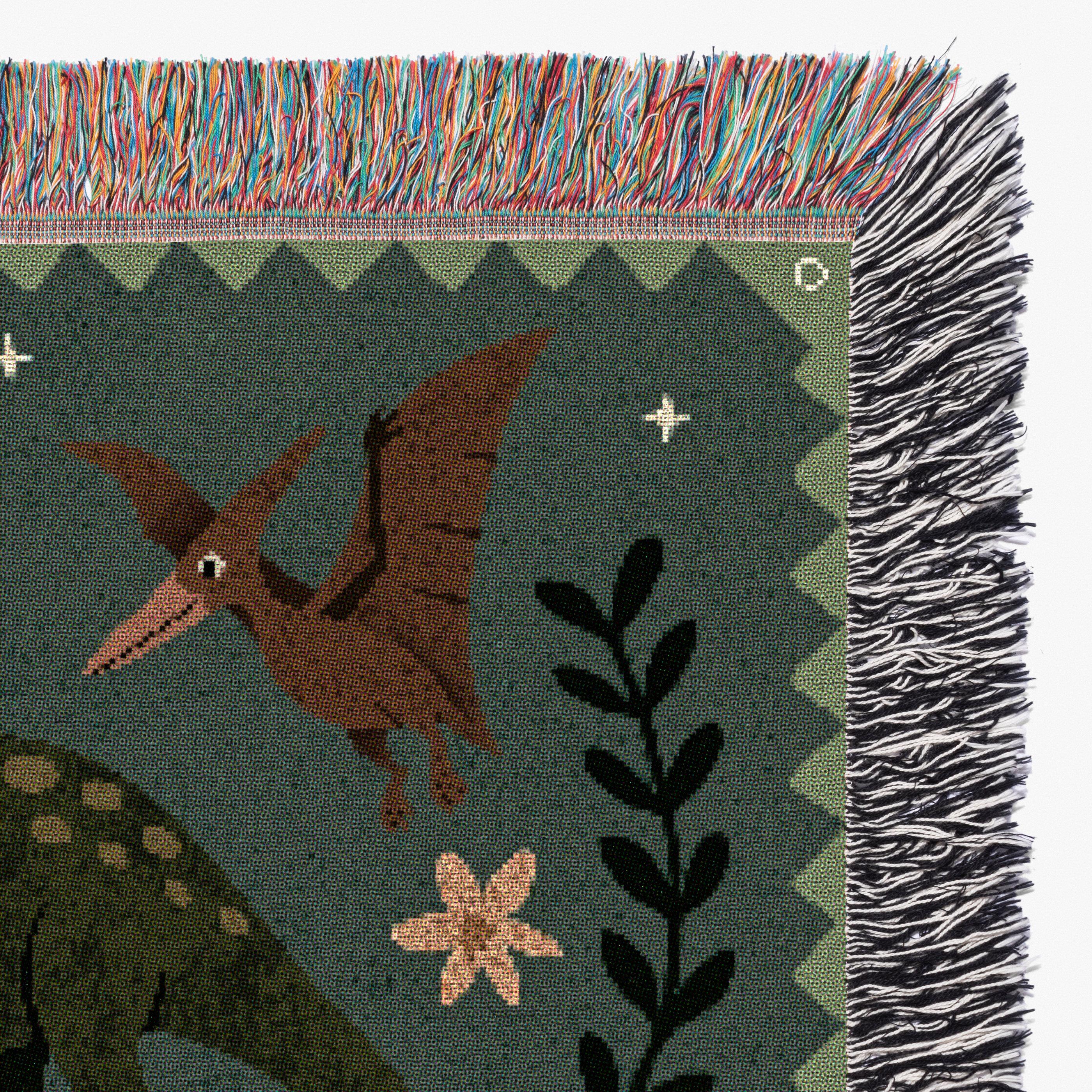 Personalized Dinosaur Blanket - Cute Triceratops Stegosaurus with Name - 100% cotton throw for dino themed room