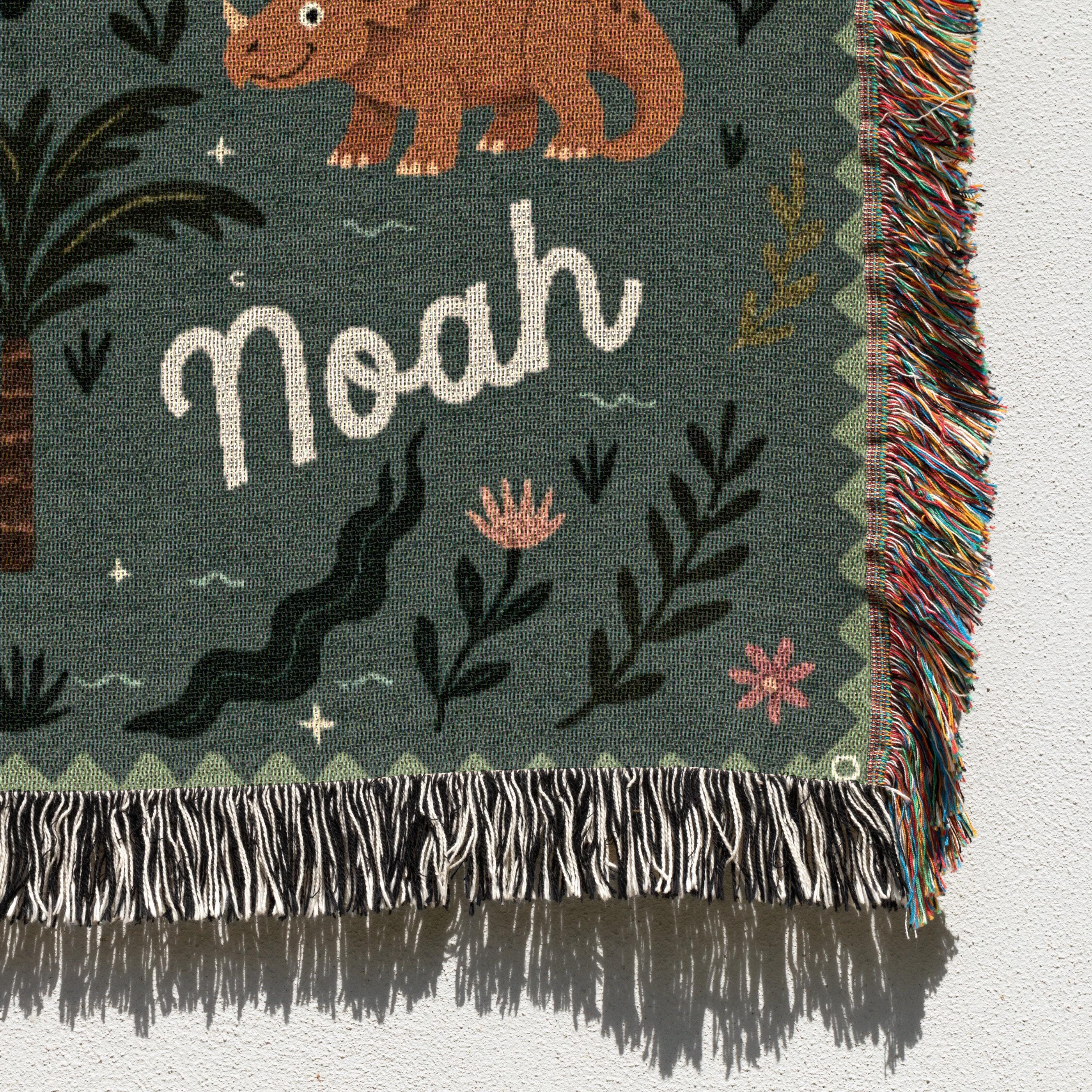 Personalized Dinosaur Blanket - Cute Triceratops Stegosaurus with Name - 100% cotton throw for dino themed room