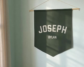 Name Banner Flag, Personalized Name Sign, Custom Hanging Tapestry for boys Nursery or bedroom, Cloth Fabric Playroom Wall Art