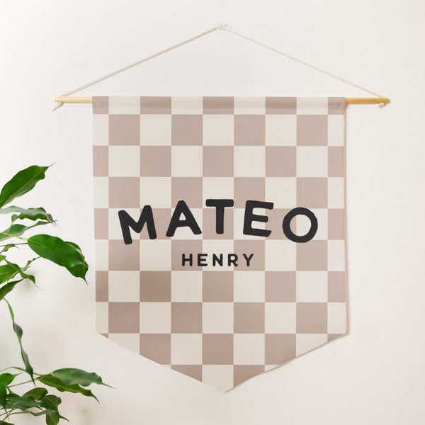 Name Banner, Checkered Pennant Flag - Perfect for Kids room, Baby room or Nursery - Trendy Design