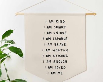 Daily Affirmation Hanging Pennant Banner - Positive Affirmations Wall Sign Flag for Nursery, Playroom or Bedroom