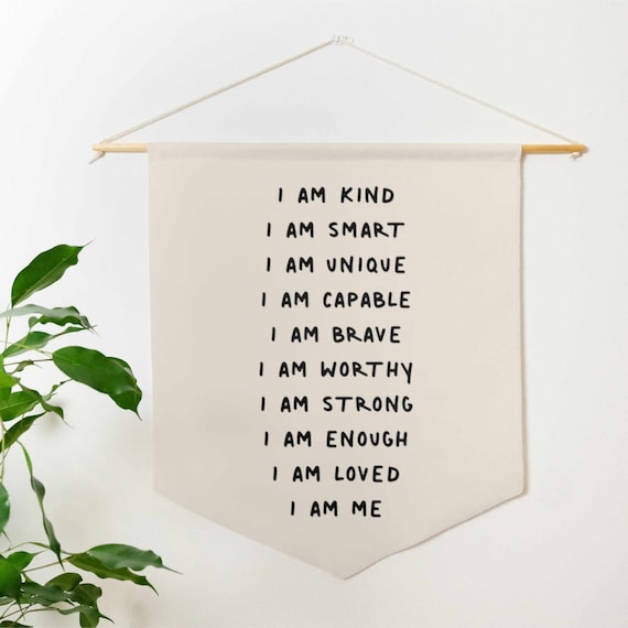 Daily Affirmation Hanging Pennant Banner - Positive Affirmations Wall Sign Flag for Nursery, Playroom or Bedroom