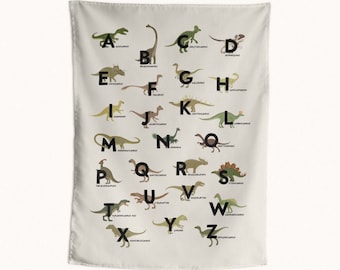 Dinosaur Alphabet Tapestry for Nursery or Playroom Wall Art - Educational Kids Decor, Home School or Classroom