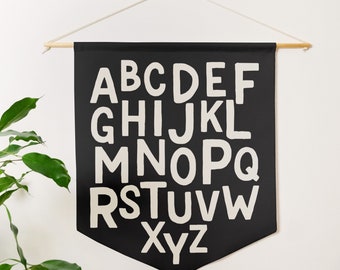 English Alphabet Wall Flag - Gender Neutral Nursery or New Baby Gift, Playroom Wall Art, Educational Classroom Print