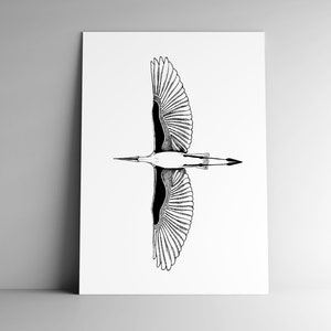 Post card STORK and mailing enveloppe, format A6, 350 g, white matte paper, mail, stationary, bird illustration, birth celebration