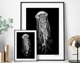 Dancing queen jellyfish, limited edition of screen printing, big size, prints, ocean, illustration, wall decor, naturalista, underwater