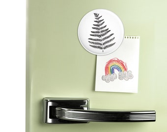 Round magnet badge FERN, matte finish, Ø 56 mm, memo, black and white illustration, photo magnet, botanical, office, fridge, forest