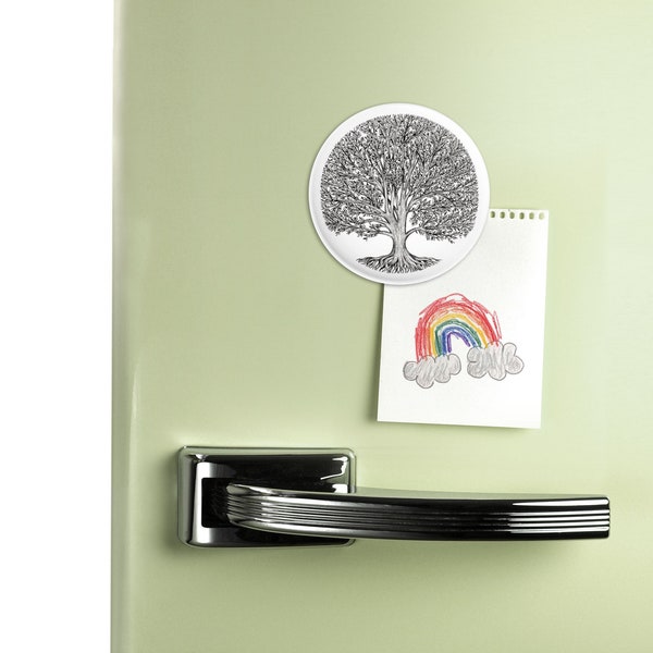 Magnet rond rigide ARBRE DE VIE, finition mate, frigo, mémo, penses-bêtes, magnet photo, diamètre 56 mm, illustration, bureau, ginko