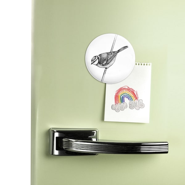 Magnet rond rigide MESANGE, finition mate, frigo, mémo, penses-bêtes, magnet photo, diamètre 56 mm, illustration, bureau, oiseau