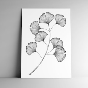 Carte postale GINGKO branche et son enveloppe, format A6, papier blanc mat 350g, courrier, papeterie, illustration végétale, botanique