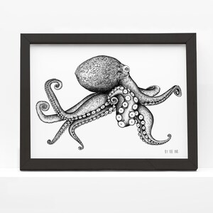 Octopus garden, prints, A4, 324 g, fine art, textured paper, dotwork, ocean, illustration, wall decor, naturalista, underwater