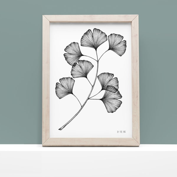 Ginkgo - Limited edition of screen print, 2 sizes, dotwork, botanical illustration, wall decor, naturalista, ginko, nature lover