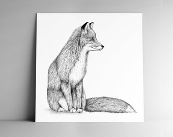 Post card FOX and mailing enveloppe, square, 350 g, white matte paper, stationery, illustration, animal,  serenity, nature, wild