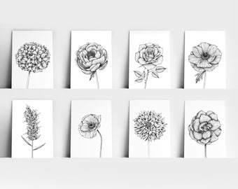 Collection of 4 Postcards FLOWERS : Hydrangea, Poppy, Dalhia & Gardenia