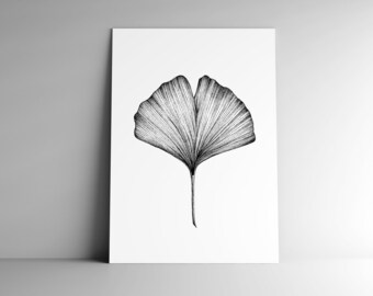Post card GINGKO leave and mailing enveloppe, format A6, 350 g, white matte paper, mail, stationary, vegetal illustration, botanical garden