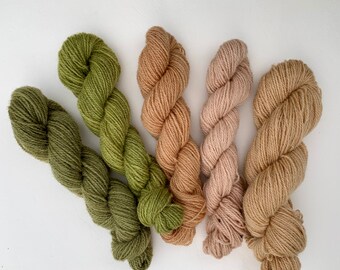Shetland wool, naturally dyed from the Dock plants. Shetland- 2ply (knit as 4ply), 25g skeins approx 89m