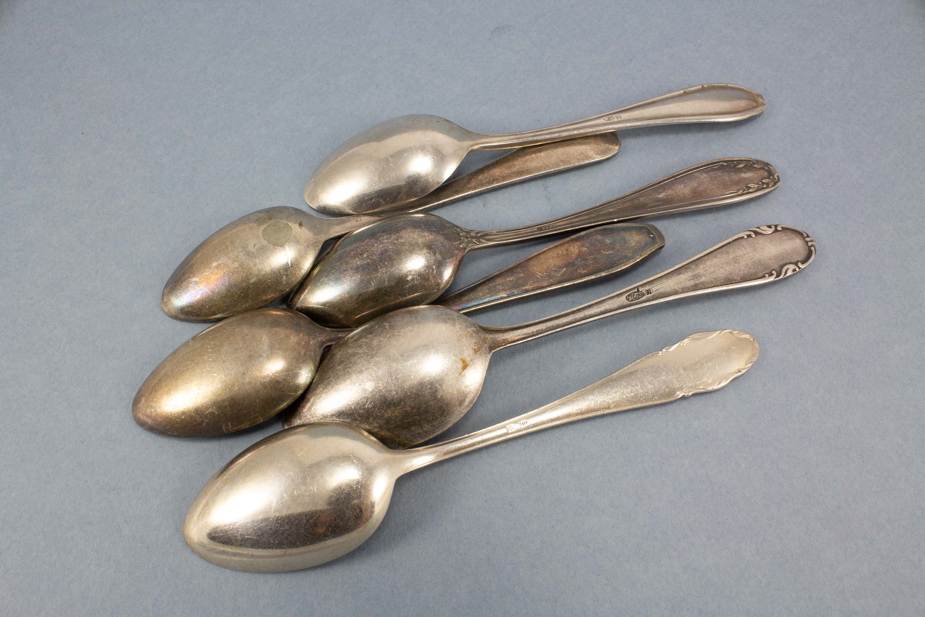 6 silver plated engraved tea spoons with mismatched Etsy