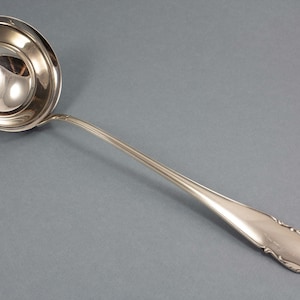 Silver-plated soup ladle from WMF, lily decor, lily, WMF 1400, 1920s
