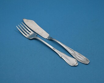 Silver-plated mix and match fish cutlery for one person, Art Nouveau cutlery