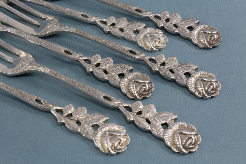 6 cake forks roses silver plated Hildesheim forks Etsy