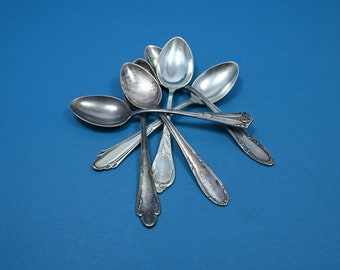 6 antique teaspoons, silver-plated spoons in Art Nouveau style, mismatched