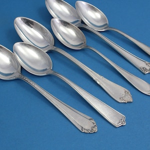 6 silver plated tea spoons with mismatched patterns, shabby chic