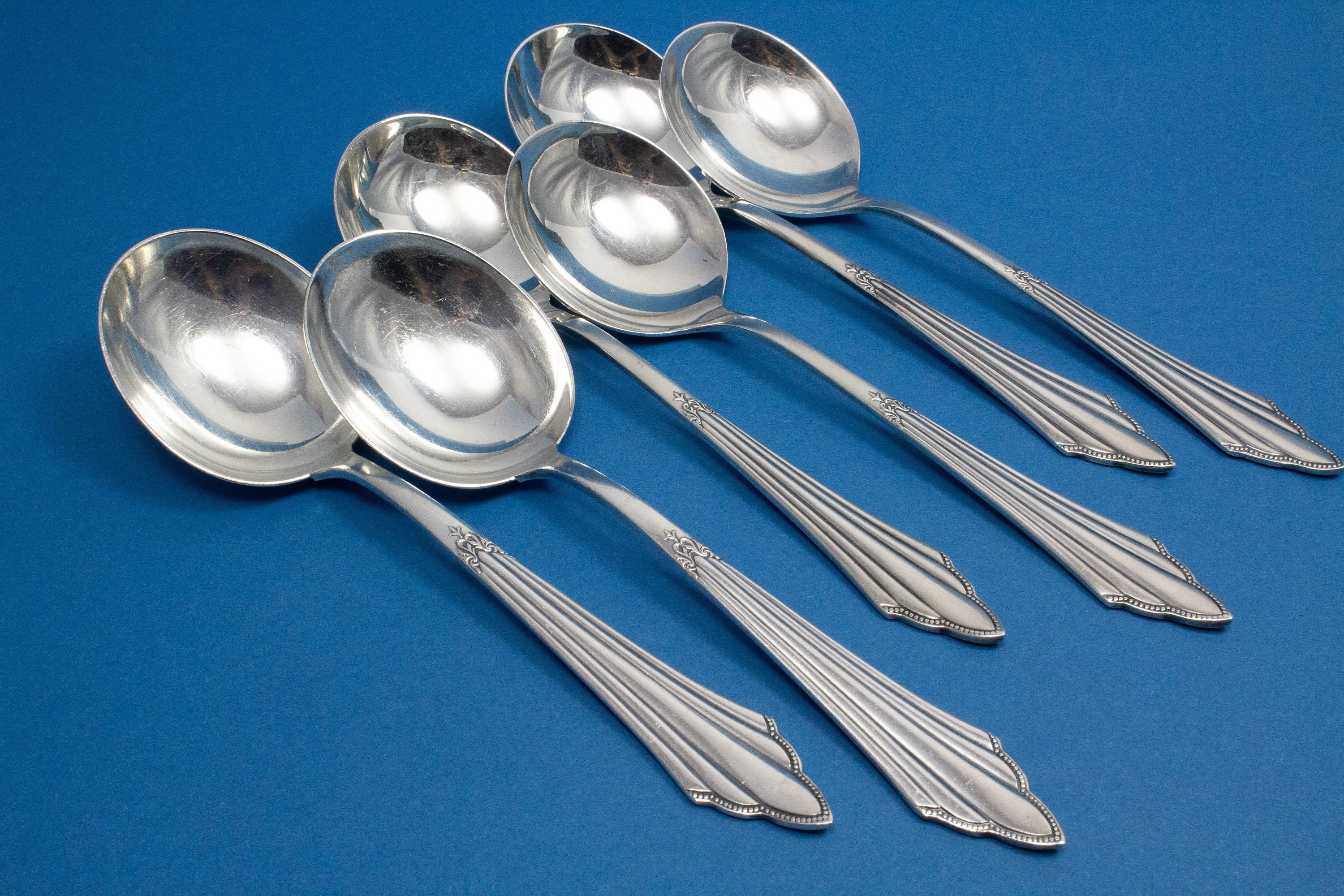 6 colheres prateadas, colheres para sopa, compartimentos WMF 900